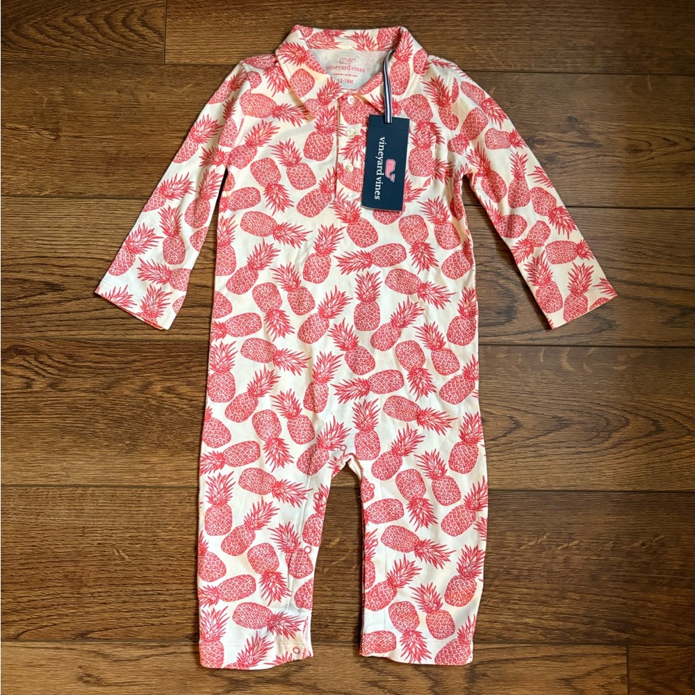 vineyard vines boys pineapple long sleeve romper overall longall 12-18 months